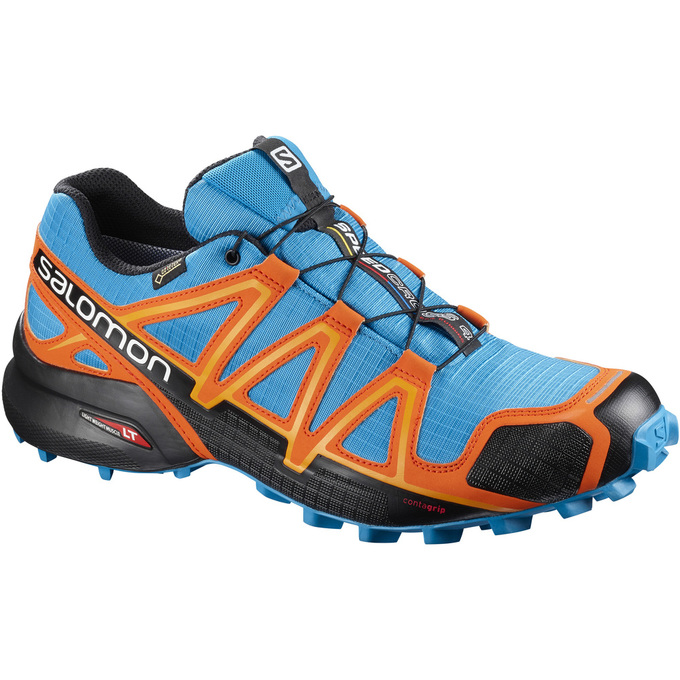 Salomon Singapore Mens Trail Running Shoes - SPEEDCROSS 4 GTX® Blue/Orange/Black | 51809-JING